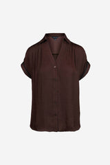 Whipstitch Short Sleeve Button Up Blouse