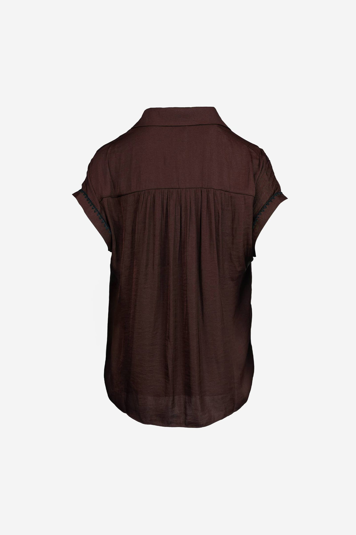 Whipstitch Short Sleeve Button Up Blouse