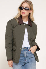 Long Sleeve Lapel Collar Quilted Puffer Jacket