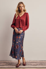 Lace Trim Satin Blouse