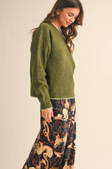 Olive Contrast Trim Sweater