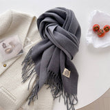 Double Sided Faux Cashmere Scarf-Solid Color Shawl_CWASC0968: Beige / (OS) 2