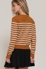 Crew Neck Stripe Sweater Cardigan