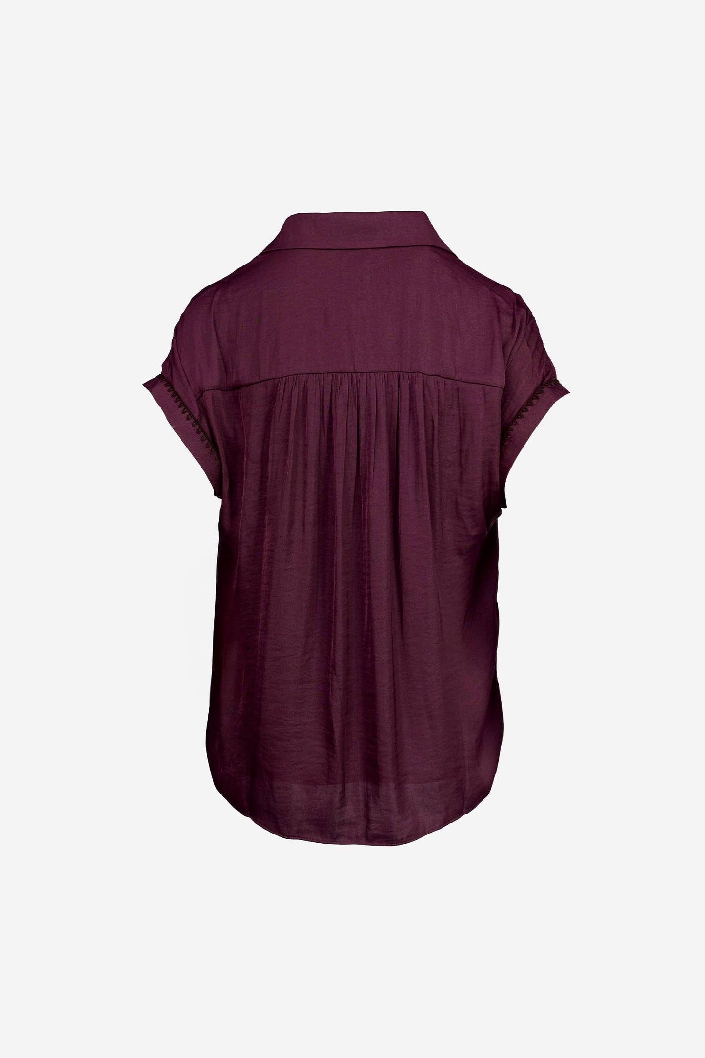 Whipstitch Short Sleeve Button Up Blouse