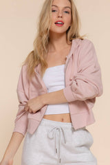 Long Sleeve Hoodie French Terry Zip Up Jacket COFFEE