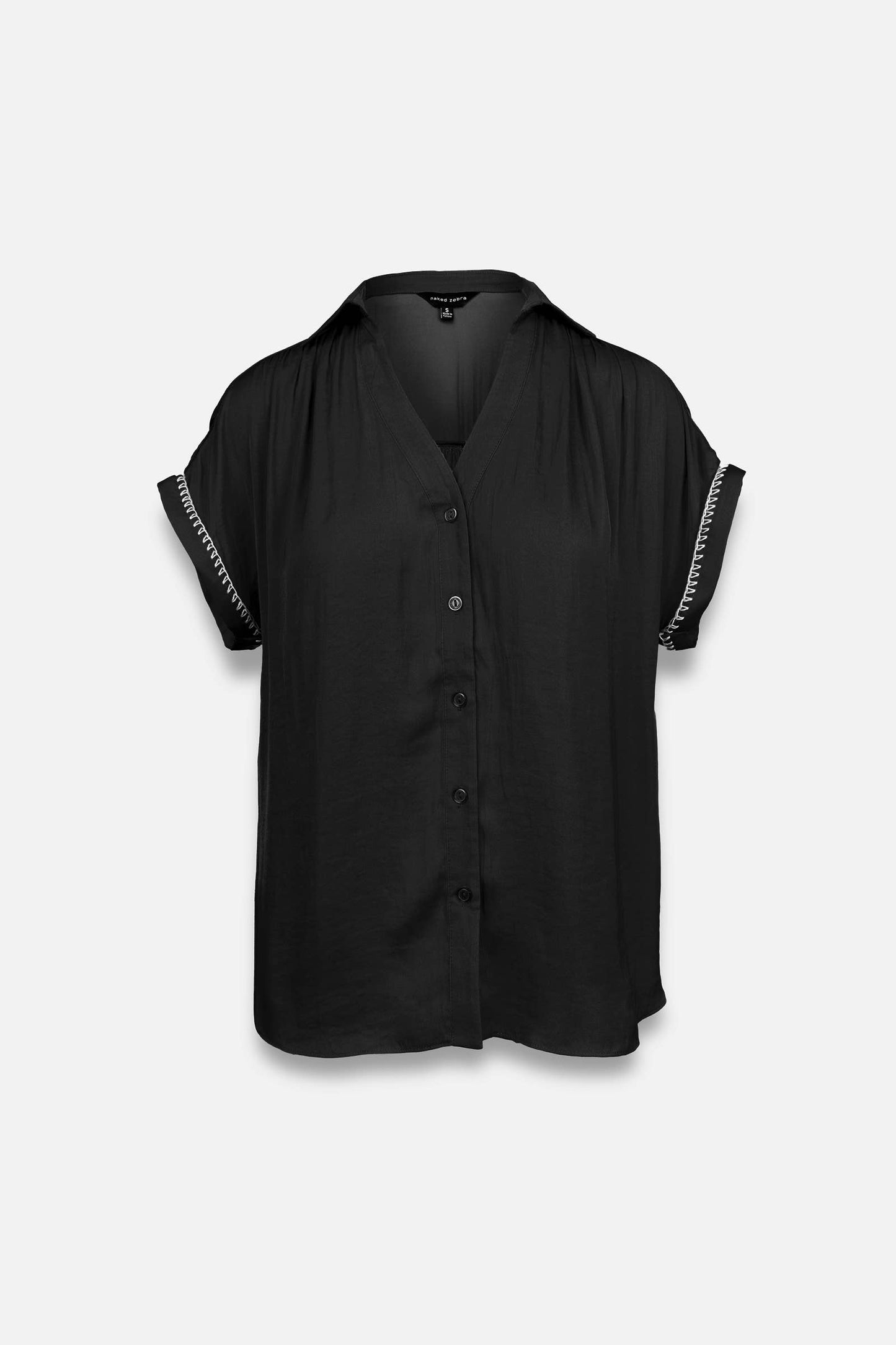 Whipstitch Short Sleeve Button Up Blouse