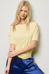 Ruched One Shoulder Short Sleeve Top: Black / L