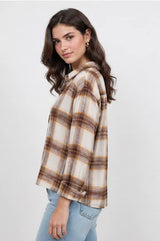 Women's Plaid Back Shirring Button Shirt: CORA / L