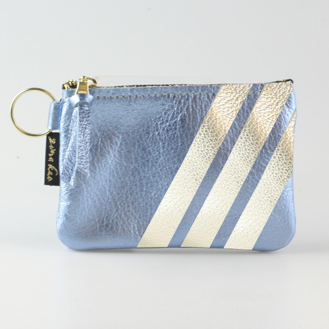 The Kara Wallet: 3 Side Stripes: Hyacinth w/ Platinum Stripes / Lobster