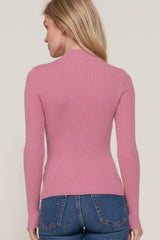 Long Sleeve Mock Neck Rib Sweater : RED