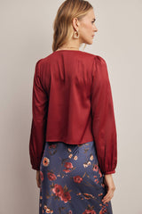 Lace Trim Satin Blouse