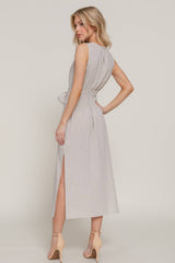 Waist Tie Stripe Linen Midi Dress