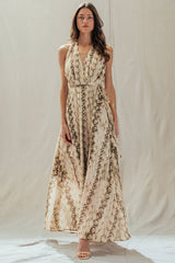 Snake Print Tencel Linen Halter Maxi