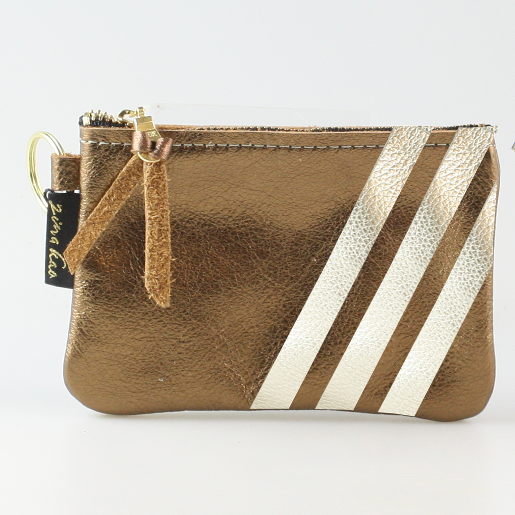 The Kara Wallet: 3 Side Stripes: Hyacinth w/ Platinum Stripes / Lobster