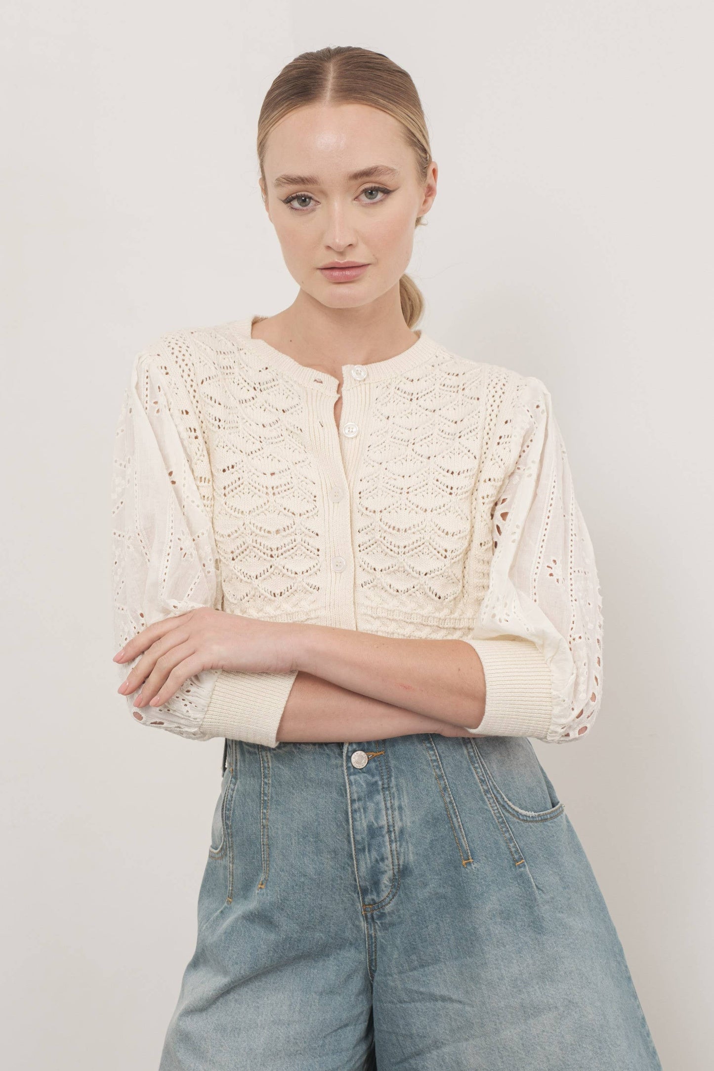 3/4 sleeve cardigan cream
