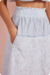 Floral Embroidery Cotton Lace Trim Skirt Top Set: Navy / L