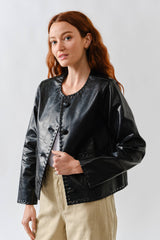 MAJ3284 WHIPSTITCH EDGE FAUX LEATHER JACEKT: BLACK / L