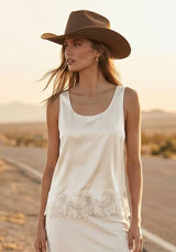 SILKY POLY TANK TOP WITH LACE HEM