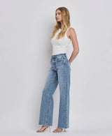 90'S SUPER HIGH RISE MEDIUM WASH WIDE JEANS T6242: LEAPING WATER / 24