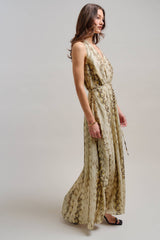 Snake Print Tencel Linen Halter Maxi