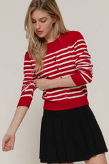 Crew Neck Stripe Sweater Cardigan