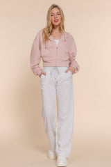 Long Sleeve Hoodie French Terry Zip Up Jacket COFFEE