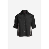 Boxy Half Sleeve Blouse With Stripe Accents