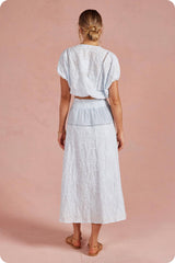 Floral Embroidery Cotton Lace Trim Skirt Top Set: Navy / L