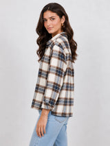 Women's Plaid Back Shirring Button Shirt: MILLIE / L