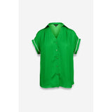 Whipstitch Short Sleeve Button Up Blouse