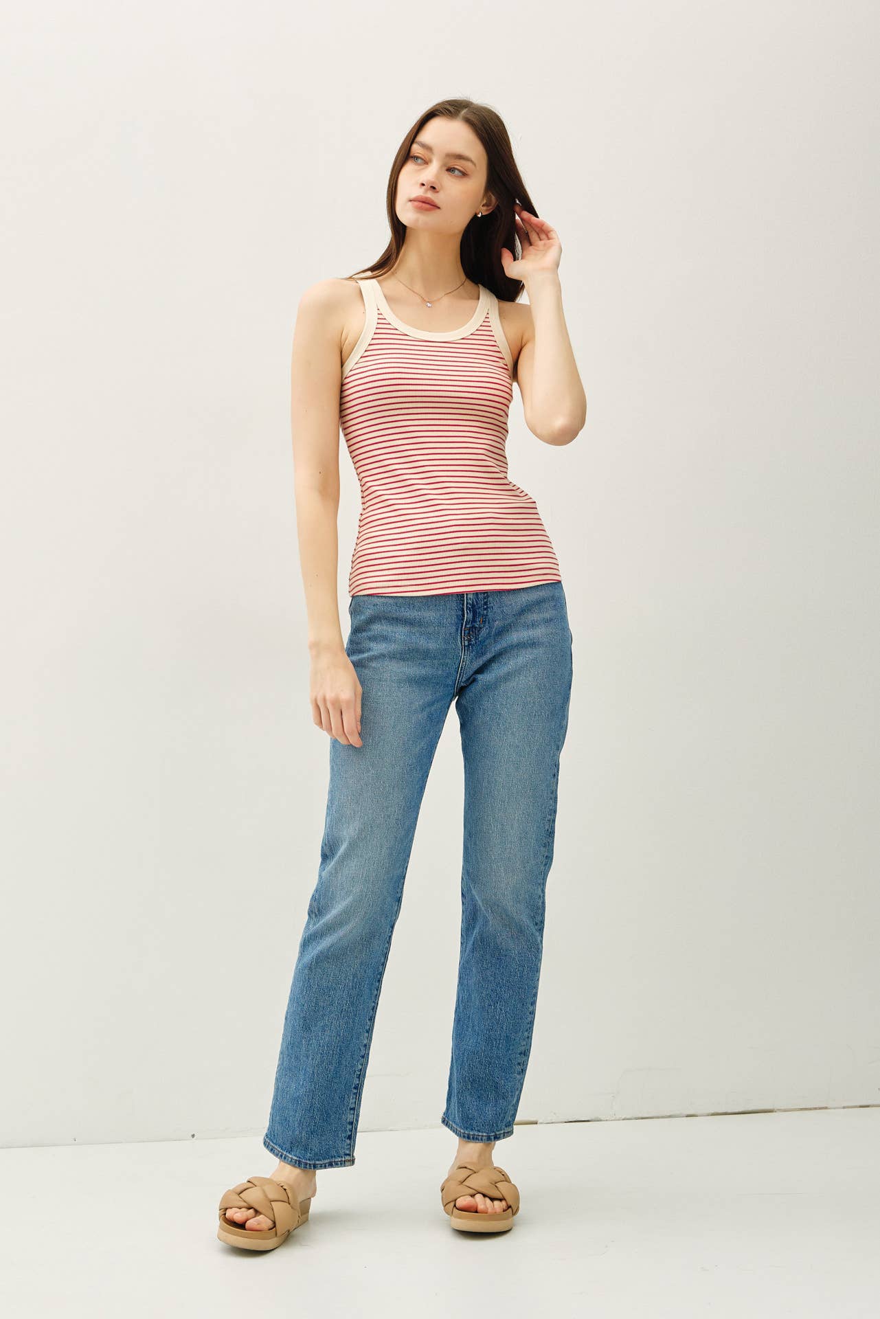 Olive cotton blend Stripeg