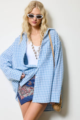 Oversized Gingham Button Down Shirt: Light Blue / L