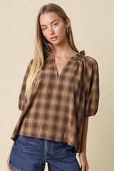 Calla Plaid Puff Sleeve Blouse