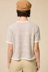 Navy Striped Short Sleeve Button Cardigan