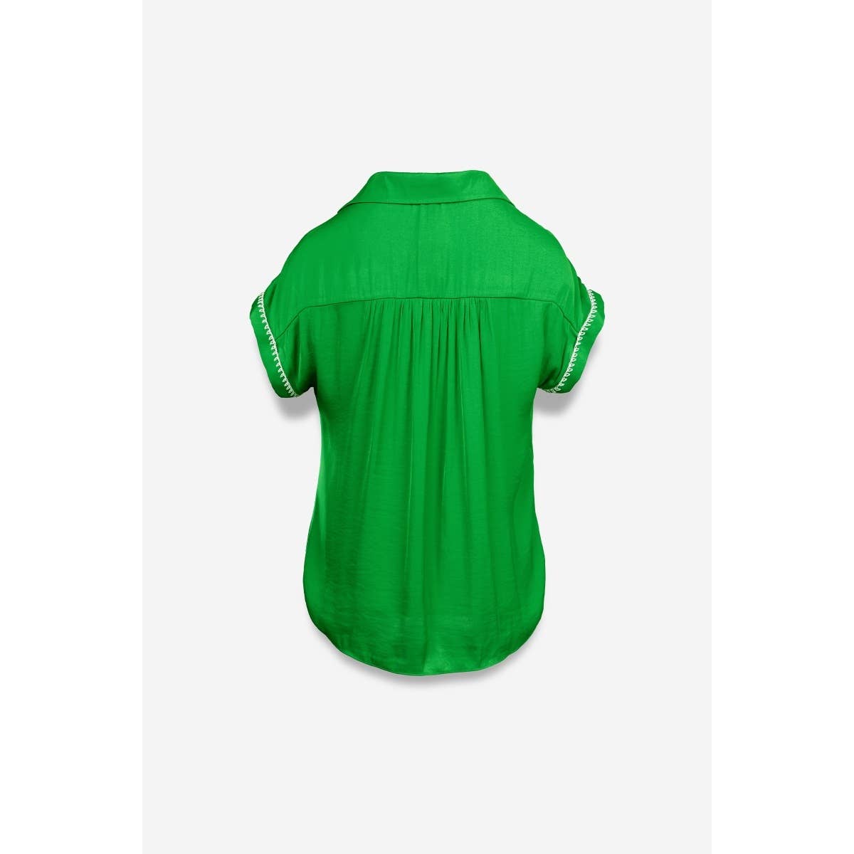 Whipstitch Short Sleeve Button Up Blouse