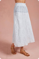 Floral Embroidery Cotton Lace Trim Skirt Top Set: Navy / L