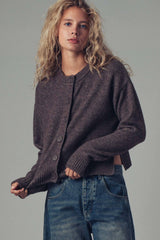 Cozy Button-Up Sweater Cardigan With Side Slits