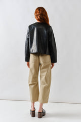 MAJ3284 WHIPSTITCH EDGE FAUX LEATHER JACEKT: BLACK / L