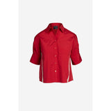 Boxy Half Sleeve Blouse With Stripe Accents