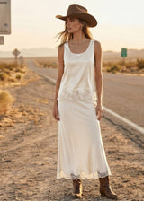 SILKY POLY TANK TOP WITH LACE HEM