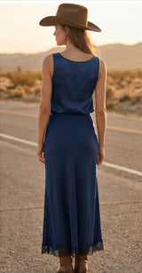 SILKY POLY TANK TOP WITH LACE HEM