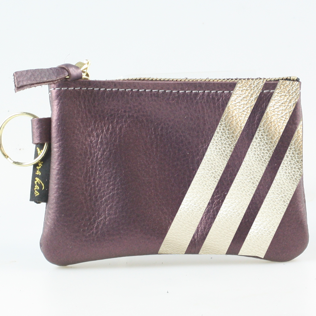 The Kara Wallet: 3 Side Stripes: Moss w/Platinum Stripes / Lobster