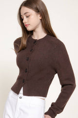 Long Sleeve Round Neck Button Down Sweater Cardigan: GRN-dark green / L