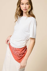 Ruched One Shoulder Short Sleeve Top: Black / L