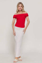 Off The Shoulder Side Ruched Sweater Top : BLK-black / L