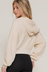 Long Sleeve Hoodie French Terry Zip Up Jacket COFFEE