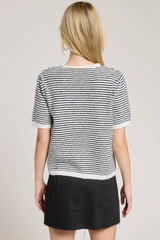 Navy Striped Short Sleeve Button Cardigan