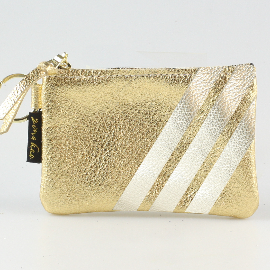 The Kara Wallet: 3 Side Stripes: Moss w/Platinum Stripes / Lobster