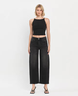 SUPER HIGH RISE BLACK PANEL BARREL JEANS T6589: INSTANT / 24
