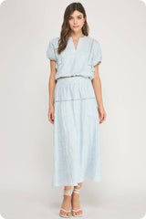 Floral Embroidery Cotton Lace Trim Skirt Top Set: Navy / L